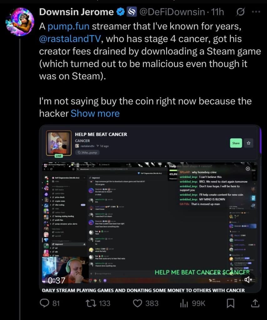 Stage-4 Cancer Streamer Loses $32K to ‘BlockBlasters’ Game Malware