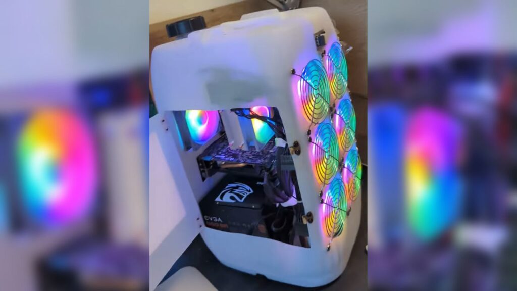 This €130 gaming PC in a plastic jug churns out a whole 15 fps in Fortnite and might be the best/worst DIY build I’ve ever seen
