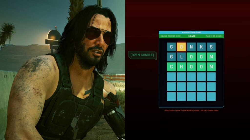 Cyberpunk 2077 can now serve daily word puzzles thanks to a mod called Gonkle, and the answer’s probably choom