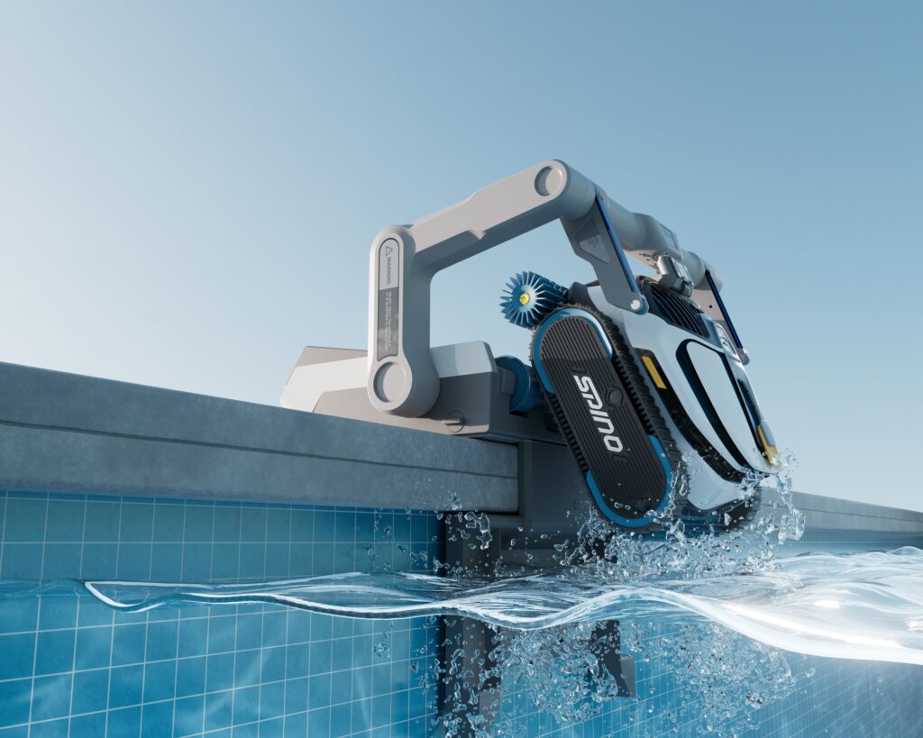This robot pool cleaner lifts itself out of the water to charge