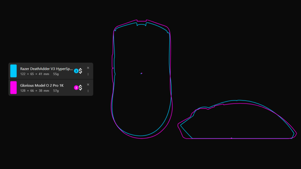 I’ve found a nifty gaming mouse comparison tool that’s the next best thing for communicating hand-feel, beyond sticking my mitts straight through the monitor