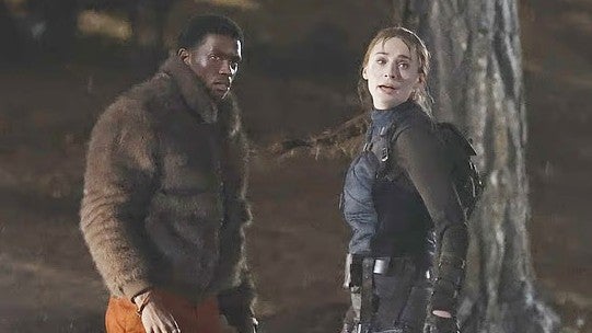 Lara rides a motorbike in latest set photos from Amazon’s live-action Tomb Raider series, joined by a rather sharply dressed Zip