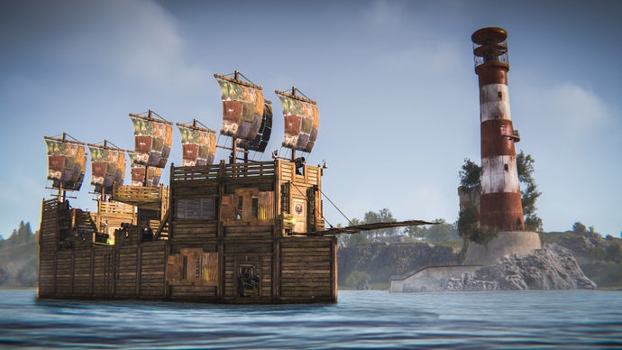 Rust gets rusty boat building, so you can sail in search of ghost ships, floating cities and tropical islands