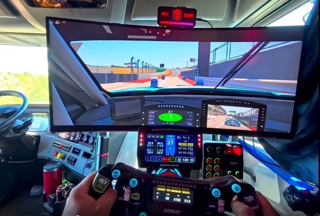 Man creates £4,500 gaming rig in his truck to play driving games when in traffic