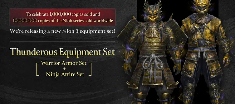 Koei Tecmo to reward Nioh 3 players with free Thunderous Equipment Set following 1 million copies sold milestone