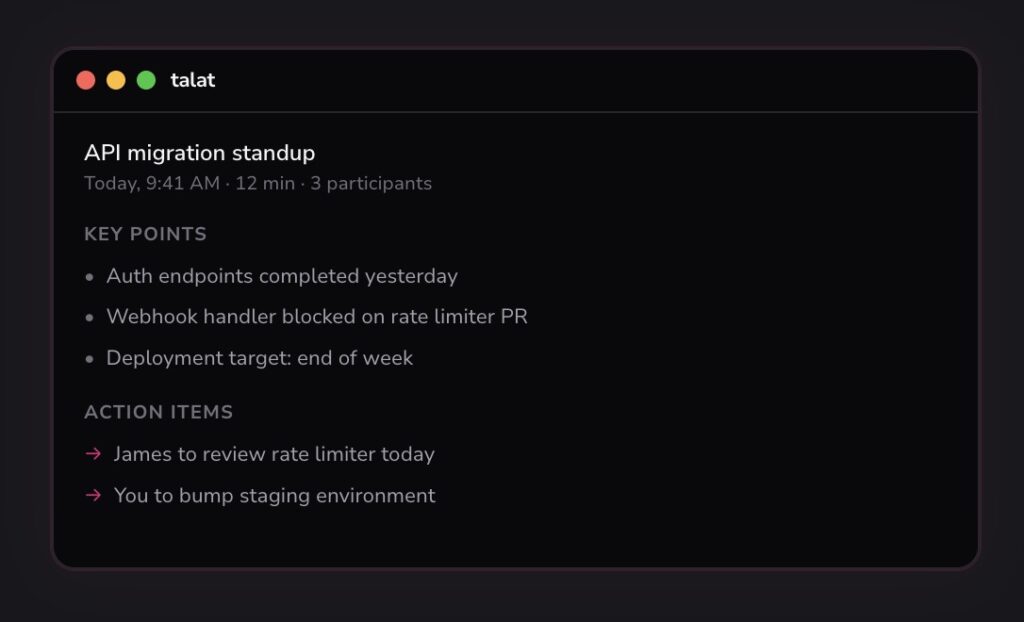 Talat’s AI meeting notes stay on your machine, not in the cloud