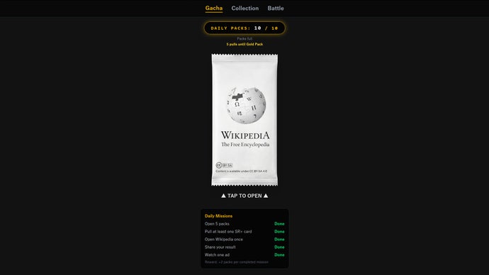 Oh no, Wikipedia has been turned into a gacha card game and I can already feel my time slipping away from me